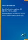 Council Implementing Regulation (EU) 2021/480, restrictives für Myanmar, blauer Hintergrund, Antiphon Verlag Logo.