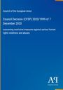 Ein blaues Cover mit weißem Text über eine EU-Ratsentscheidung zu Beschränkungen bei Menschenrechtsverletzungen.
