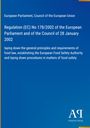 Text: Regulation (EC) No 178/2002 des Europäischen Parlaments und des Rates. Blaues Cover, gelber Rand, AQ Logo unten.