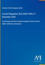 Council Regulation (EU) 2020/1998 vom 7. Dezember 2020, betreffend restriktive Maßnahmen für Menschenrechtsverletzungen. Blaues Hintergrund.