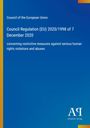 Titel: Council Regulation (EU) 2020/1998. Blaues Design mit einem gelben Streifen links und einem Logo unten rechts.