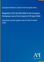 Blauer Hintergrund, weißer Text: Titel und Details der EU-Verordnung 853/2004 zu Hygienevorschriften für Lebensmittel tierischen Ursprungs. Unten ein Verlagslogo.