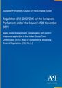 Text über EU-Regulierung 2022/2343 bezüglich Management im IOTC-Bereich. Blauer Hintergrund mit gelben Streifen.