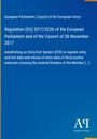 Regulation (EU) 2017/2226, System zur Registrierung von Ein- und Ausreisedaten. Blaue Hintergrundfarbe, Logo unten rechts.