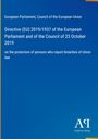 Directive (EU) 2019/1937, Schutz von Personen, die Verstöße gegen EU-Recht melden. Blau mit Verlagssymbol rechts.