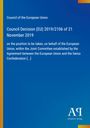 Text: "Council of the European Union, Council Decision (EU) 2019/2106 of 21 November 2019..." Blauer Hintergrund, einfaches Design.