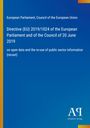 Text über EU-Richtlinie für offene Daten auf blauem Hintergrund. Links ein gelber Streifen, unten ein Logo.