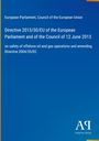 Directive 2013/30/EU zum Schutz bei Offshoreöl- und Gasoperationen; blauer Hintergrund, gelber Streifen am Rand.