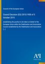 Council Decision (EU) 2015/1900, 5 October 2015. Blaues Design mit gelbem Streifen links und einem weißen Logo unten.