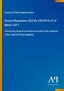 Titel: "Council Regulation (EU) No 224/2014 of 10 March 2014". Dunkelblauer Hintergrund mit einem Verlag-Logo unten.