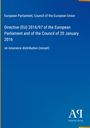 Directive (EU) 2016/97 zur Versicherungsverteilung, Europäisches Parlament, blauer Hintergrund, Antiphon Verlag Logo.