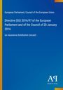 Directive (EU) 2016/97 zur Versicherungsverteilung. Linker Rand orange, blauer Hintergrund, Logo "AQ" unten rechts.