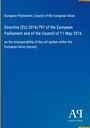 Directive (EU) 2016/797 über die Interoperabilität des Eisenbahnsystems in der EU. Blaues Hintergrund mit Logo.