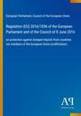 Regulation (EU) 2016/1036, Schutz vor Dumping-Importen. Blau mit orangem Rand, Logo "AA" unten rechts.