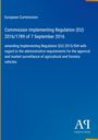 Text über EU-Regularien zur Marktüberwachung von Landwirtschaftsfahrzeugen; blaue Fläche, Logo unten rechts.