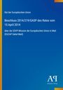 Beschluss 2014/219/GASP, EU-Mission in Mali. Oben links, unten rechts Logos, blauer Hintergrund, gelbe Details.