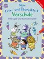 „Mein Lern- und Übungsblock Vorschule: Erste Logik- und Buchstabenspiele“ zeigt fröhliche Tiere mit Buchstaben.