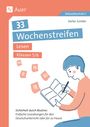 „33 Wochenstreifen, Lesen, Klassen 5/6“, Illustrationen: Eine Person schreibt in ein Notizbuch, umgeben von Wochentagen.