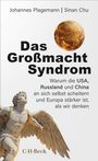 Buchtitel „Das Großmacht Syndrom“. Statue eines geflügelten Mannes unten, goldene Weltkugel rechts oben, Verlag C.H. Beck.
