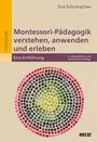 „Montessori-Pädagogik verstehen, anwenden und erleben“. Bunte Kreismuster aus Quadraten auf beige Hintergrund.