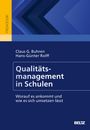 Text: "Qualitätsmanagement in Schulen. Worauf es ankommt und wie es sich umsetzen lässt." Blaues geometrisches Design.