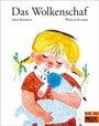 "Das Wolkenschaf" von Fred Rodrian und Werner Klemke. Kind mit geflochtenem Haar umarmt ein flauschiges Schaf.