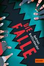 „DIE FALLE“ in roten Buchstaben, „Andreas Brettschneider“ in Weiß. Illustration: Schuhe im Kreis um eine Zickzack-Linie.