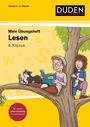 Text: "Deutsch · 4. Klasse", "Mein Übungsheft Lesen", "4. Klasse", "Mit neuem Intensivtraining fürs Gymnasium".  
Ein Kind mit Brille liest auf einem Baum, eine Katze liegt daneben, ein weiteres Kind klettert, alles in fröhlicher Illustration.