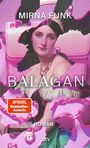 "Mirna Funk", "Balagan", "SPIEGEL Bestseller-Autorin", "Roman", "dtv". Illustration: Frau vor rosa Hintergrund mit Taschen.