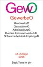 Text: "GewO GewerbeO HandwerksO GaststättenG ArbeitsschutzG Bundes-ImmissionsschutzG, SchwarzarbeitsbekämpfungsG 44. Auflage 2026 Beck Texte im dtv". Weiße Hintergrund.