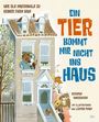 Texte: "Ein Tier kommt mir nicht ins Haus", "Wie Old MacDonald zu seiner Farm kam", "Deborah Underwood", "dtv".

Illustration eines Hauses mit einem Mann und Tieren auf der Treppe.