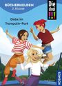 Titel: "BÜCHERHELDEN 2. Klasse: Diebe im Trampolin-Park". Drei fröhliche Mädchen springen auf einem Trampolin.