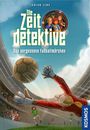 Text: „Die Zeitdetektive“, „Das vergessene Fußballmärchen“. Eine Torhüterin streckt sich nach einem Fußball. Links jubeln Kinder.