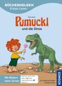 „BÜCHERHELDEN Erstes Lesen, Pumuckl und die Dinos“ steht oben. Darunter Pumuckl mit einem Lutscher vor einem Dinosaurier.