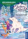 „Bücherhelden Adventskalender 1. Klasse“ und „Sternenschweif – Die Zaubermusik“. Illustration: Einhorn im Winterwald.