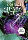 Text: "Kosmos Aussaat Tage 2028. Die Kraft des Mondes für Ihren Garten. Peter Berg. Herbst- & Wintergemüse." Eine Hand hält einen lila Kohlrabi.