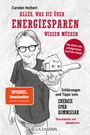"Alles, was Sie über Energiesparen wissen müssen" von Carsten Herbert. Illustration eines Mannes mit Miniaturhaus.