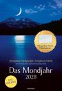"Das Mondjahr 2028". Johanna Paungger, Thomas Poppe. Blaues Cover mit Halbmond über Berglandschaft und See.
