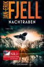 Text: "Jan-Erik Fjell, Nachtraben, Thriller, Nr.1-Bestsellerautor aus Norwegen, Goldmann." Illustration: Rabe über winterlicher Landschaft bei Sonnenuntergang.