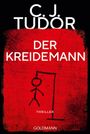 "DER KREIDEMANN" steht über einem schwarz-roten Hintergrund. Eine Strichfigur am Galgen ist in groben Linien gezeichnet.