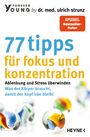 "77 tipps für fokus und konzentration" steht in großen, bunten Buchstaben, darunter bunte Murmeln.
