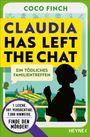 „CLAUDIA HAS LEFT THE CHAT. Ein tödliches Familientreffen.“ Silhouette vor Landschaft, Lupe und Chat-Symbole.