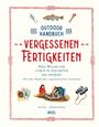 „Das Outdoor Handbuch der vergessenen Fertigkeiten“. Illustrationen: Angel, Fisch, Kompass, Kinder am Lagerfeuer.