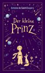 „Antoine de Saint-Exupéry“, „Der kleine Prinz“, „Insel“. Illustration eines Jungen, Fuchs und Rose auf einem Planeten.