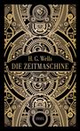 Text: "H. G. Wells - DIE ZEITMASCHINE - INSEL". Illustration mit komplexen, goldenen Zahnrädern auf schwarzem Hintergrund.