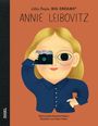 "Annie Leibovitz" steht in großen Buchstaben. Illustration eines Mädchens mit Kamera. Links schmaler schwarzer Streifen mit "INSEL".