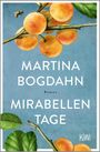 Text: "Martina Bogdahn, Roman, Mirabellentage, KiWi." Illustration mit gelben Mirabellen, Blättern und einer fliegenden Biene.