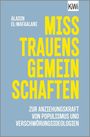 Oben links: "ALADIN EL-MAFAALANI". Groß mittig: "MISSTRAUENSGEMEINSCHAFTEN". Unten: "ZUR ANZIEHUNGSKRAFT VON POPULISMUS UND VERSCHWÖRUNGSIDEOLOGIEN". Oben rechts ein kleines "KiWi"-Logo. Hintergrund: Hellblau.