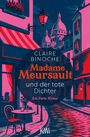 „Claire Binoche: Madame Meursault und der tote Dichter. Ein Paris-Krimi.“ Illustration mit Straßenszene und Kirche.