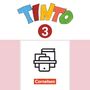 Text "TINTO 3" farbenfroh, darunter "Cornelsen" in Rot. Illustration: Symbole für Bücher und Geräte.